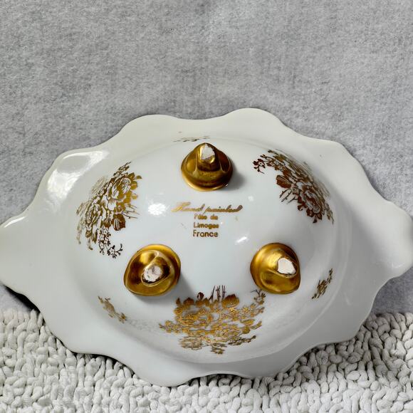 Pate de Limoges Hand Painted Porcelain Gold Dish Made in France Victorian Gold - Picture 2 of 12